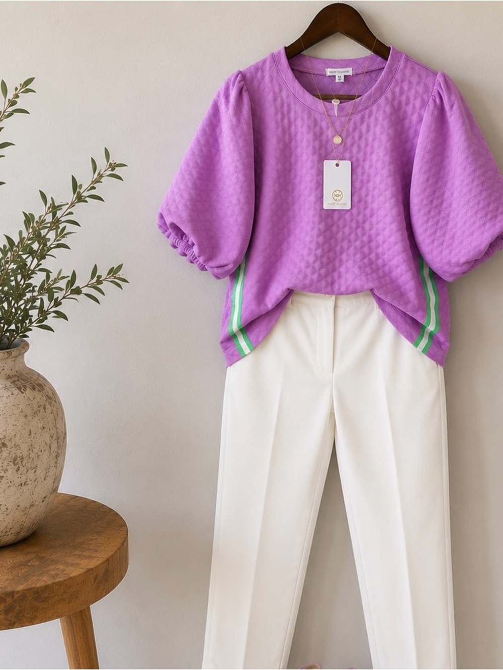 Mary Square | Jaime Quilted Puff Sleeve Top | Orchid | Medium| NWT